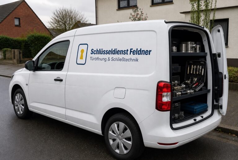 Servicefahrzeug von Schlüsseldienst Feldner mit geordneter Schlosstechnik